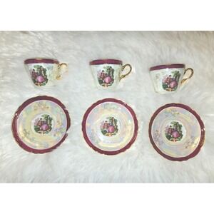Vintage Opalescent Lustreware Fragonard Courting Couple Tea‎ Set - Maroon & Gold